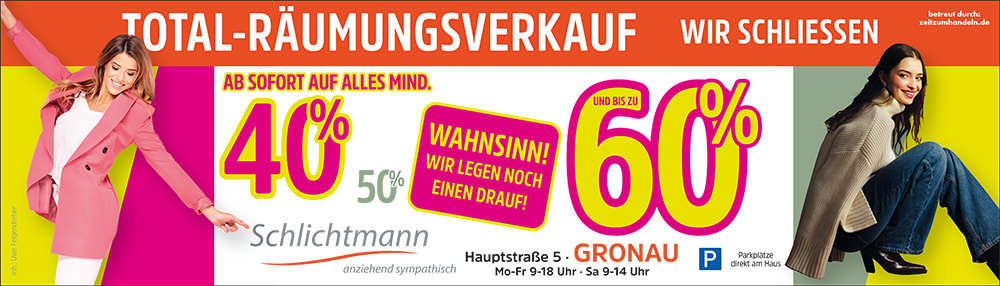 Modehaus Schlichtmann - Wir schliessen Modehaus Schlichtmann - Wir schliessen